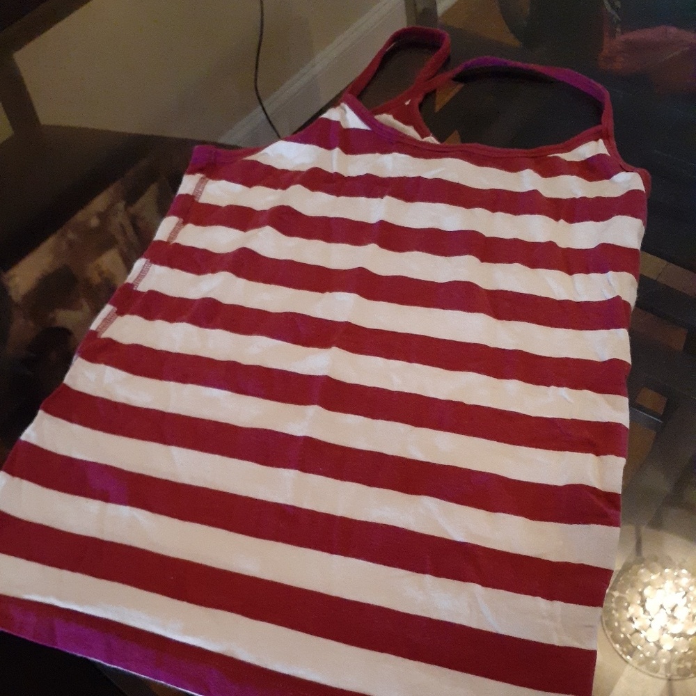 Purple and white spaghetti string top